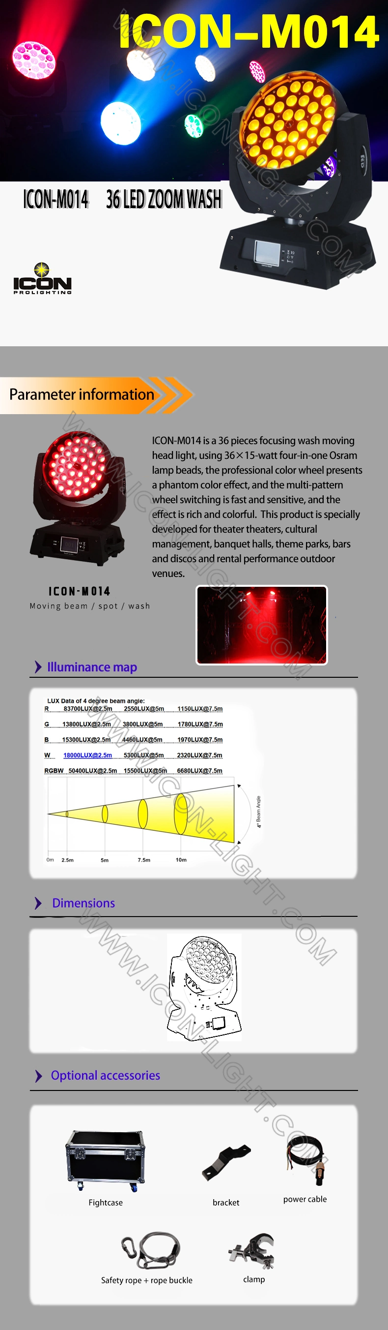 36X18W 6in1 Rgbaw+UV Zoom Wash Moving Head LED